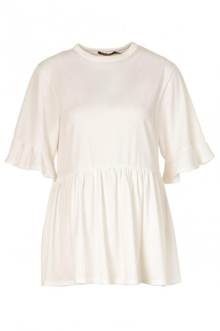 Ribbed Ruffle Short Sleeve Smock Top