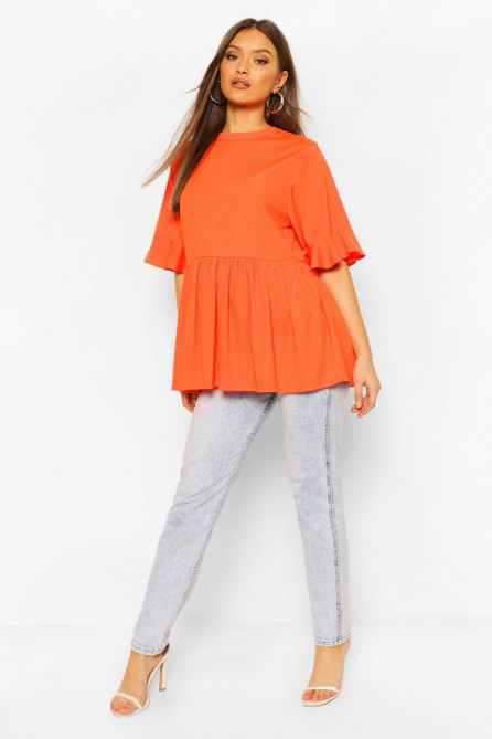 Ribbed Ruffle Short Sleeve Smock Top