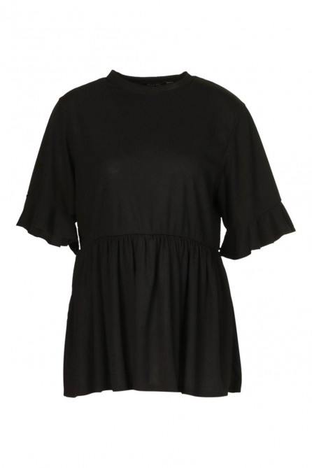 Ribbed Ruffle Short Sleeve Smock Top