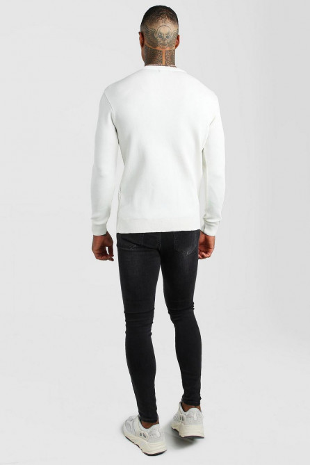 Textured Crew Neck Muscle Fit Jumper